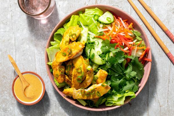 Lemongrass chicken salad with pickled carrots and sesame-miso dressing