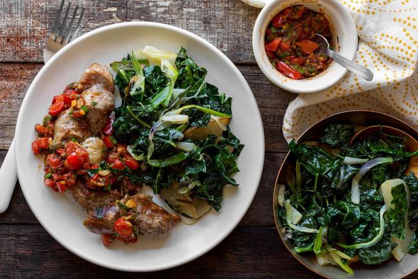 Italian sausages with kale and red-pepper chutney
