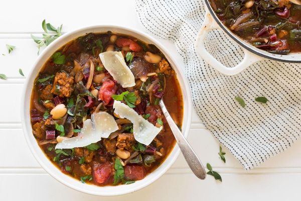 Seitan sausage and white bean soup with chard