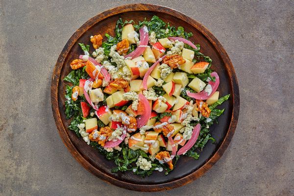Massaged Kale Salad with Blue Cheese & Candied Walnuts