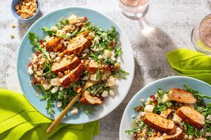 Chopped chicken salad with farro, apple, and lemon-tahini dressing