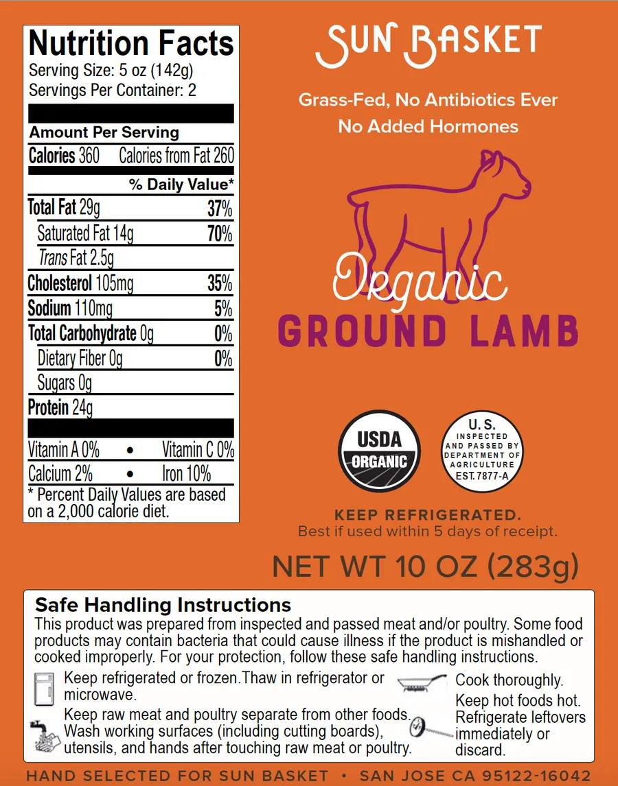 Organic Ground Lamb Nutrition