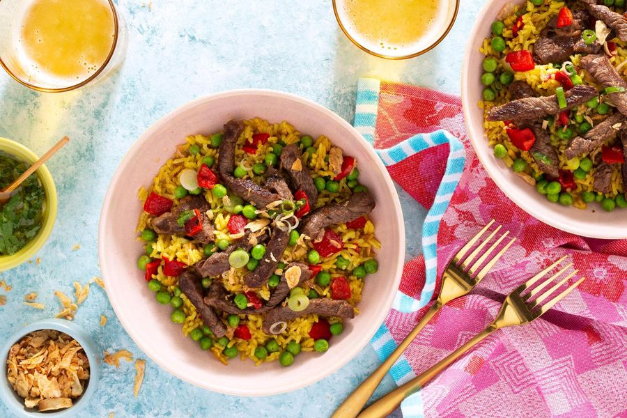 Biryani-style fried rice with ginger chutney