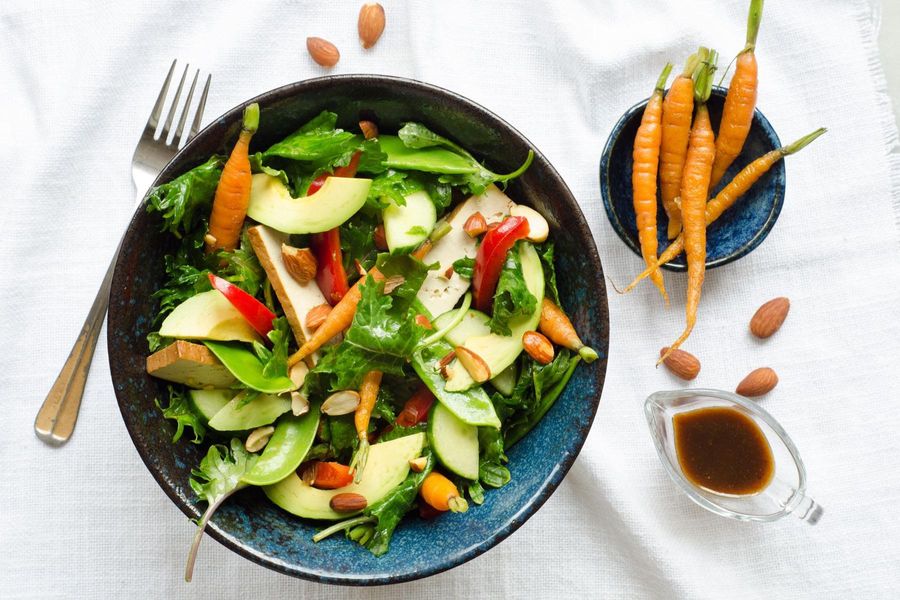 Kale salad with tofu and miso vinaigrette 