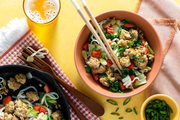 Burmese Shan noodles with pork and baby bok choy