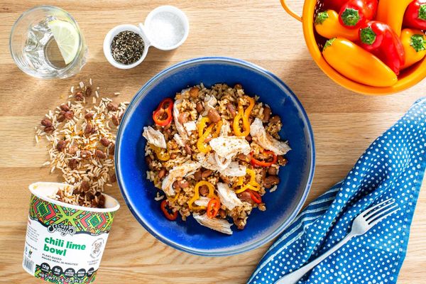 Chili Lime Bowls With Pulled Chicken and Mini Peppers