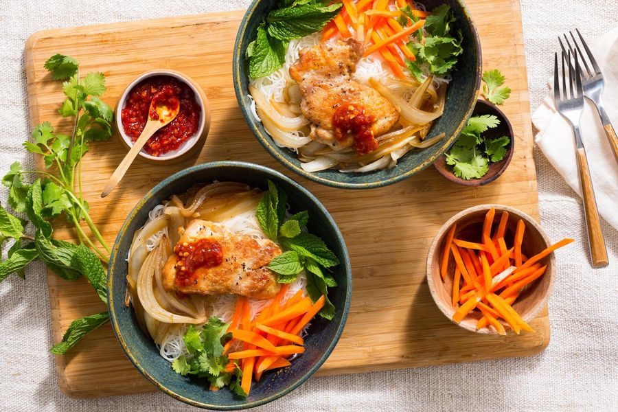 Chicken adobo vermicelli bowls