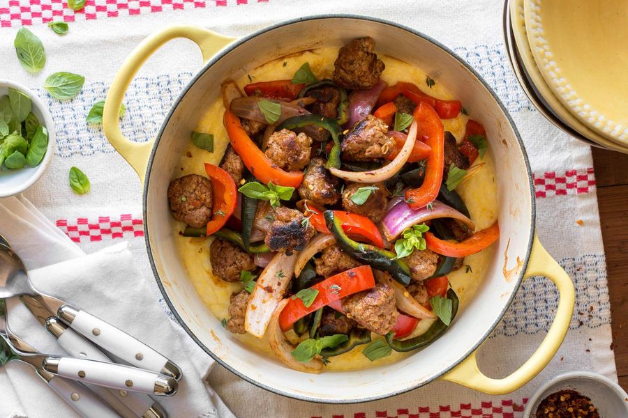 Italian sausage and peppers with creamy polenta