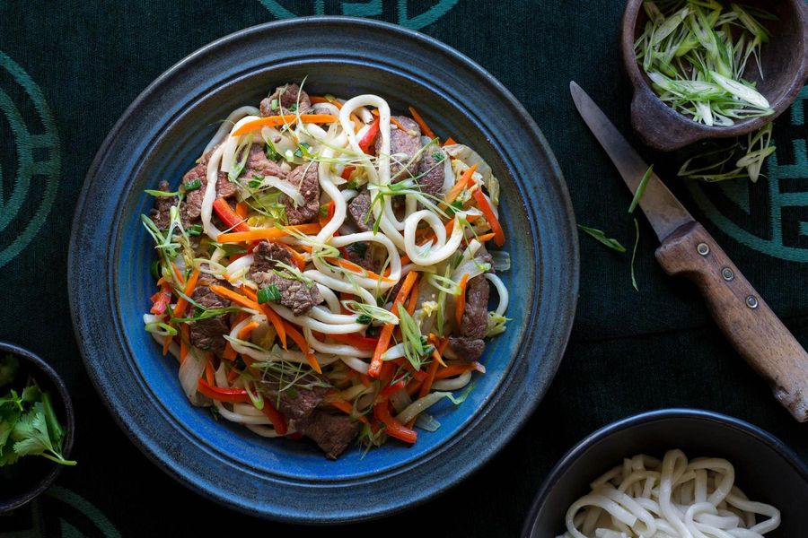 Tsuivan noodle stew with beef and vegetables