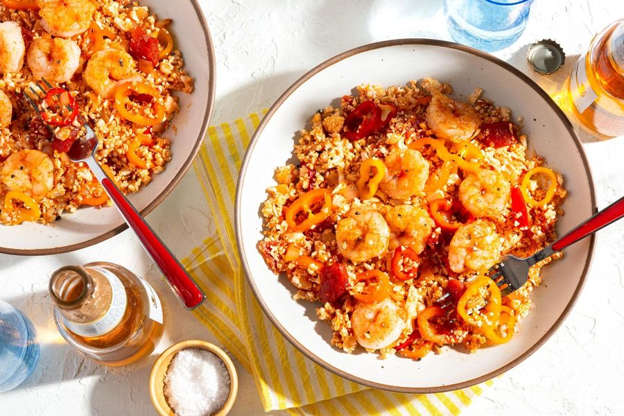 Mexican cauliflower “rice” with sweet peppers and sofrito