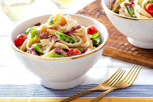 Weeknight pasta primavera with Parmesan and walnuts