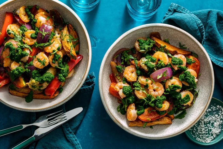 Peruvian lomo saltado with tomatoes and spicy chimichurri