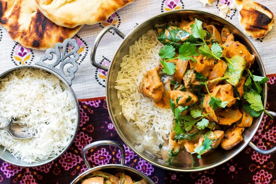 Chicken korma with baby spinach and coconut basmati rice