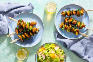 Spicy Thai chicken skewers with mango-radish salad
