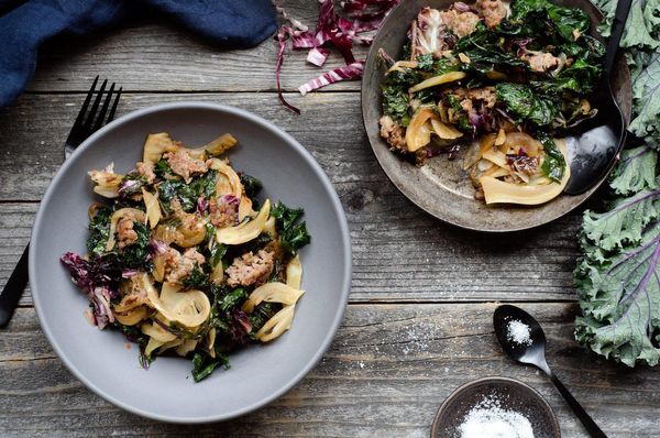 Sweet Italian sausage with kale and radicchio