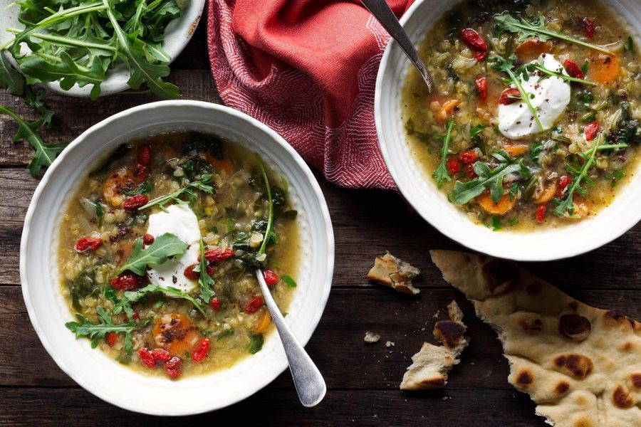 Red lentil soup with sumac and goji berries