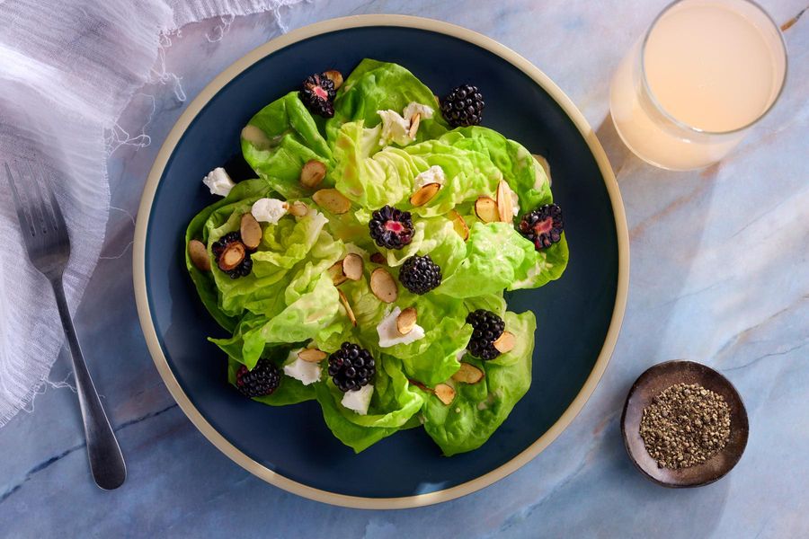 Butter Lettuce Salad with Lemon-Tahini Dressing, Blackberries, & Goat Cheese