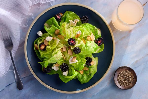 Butter Lettuce Salad with Lemon-Tahini Dressing, Blackberries, & Goat Cheese