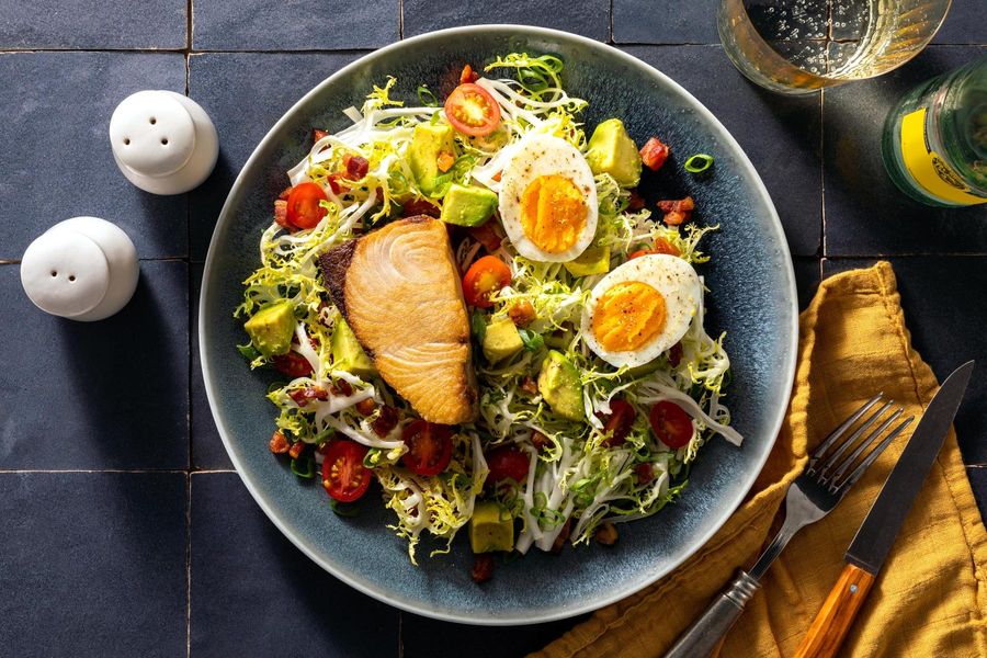 Frisée salad with pancetta, avocado, and optional additional protein