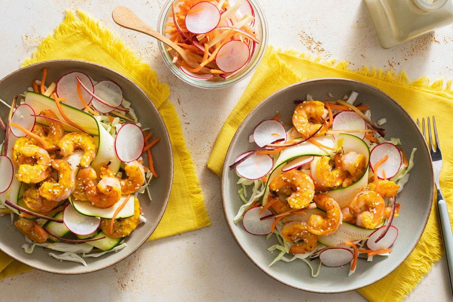 Lemongrass “zoodle” bowls with pickled radishes and carrots