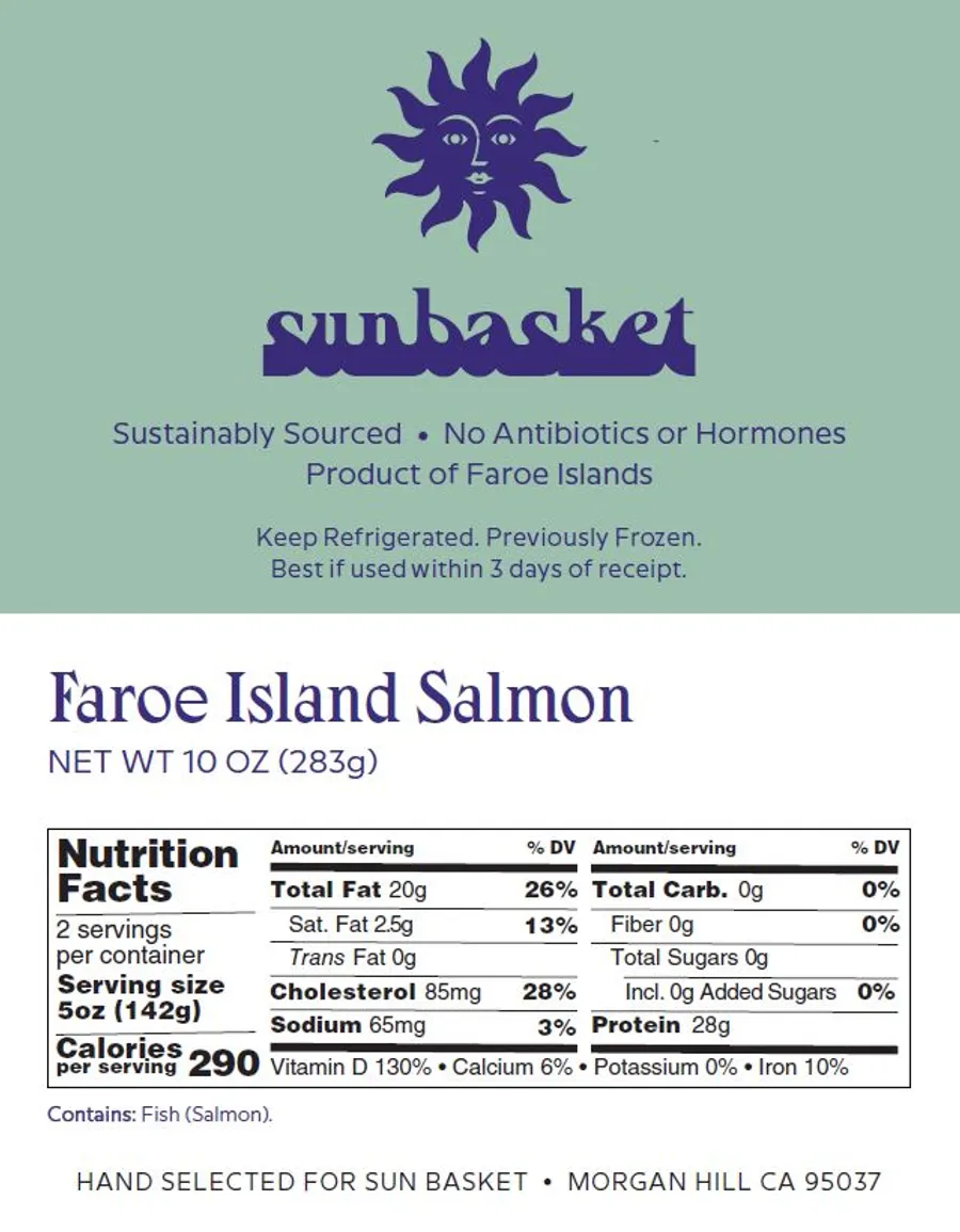 Sustainably Raised Faroe Islands Salmon Fillets (2 count) Nutrition