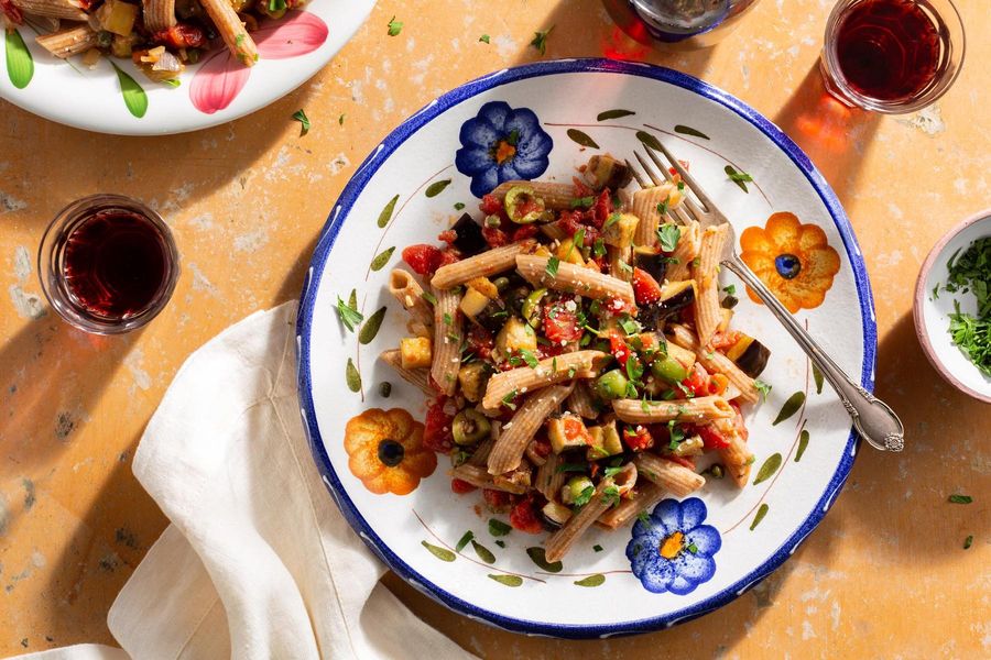 Fresh Whole Wheat Penne with Sicilian Caponata Sauce | Sunbasket