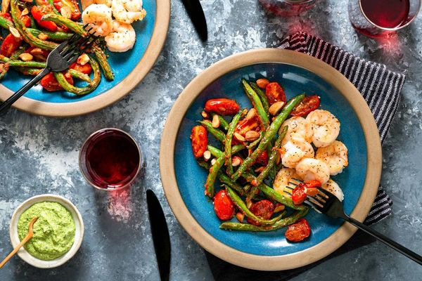 Catalan chicken with green romesco and Spanish green beans