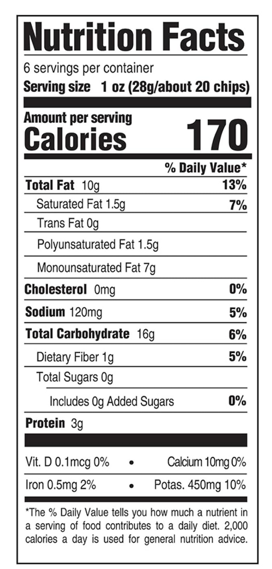 Boulder Canyon Sea Salt Thin & Crispy Avocado Oil Potato Chips Nutrition