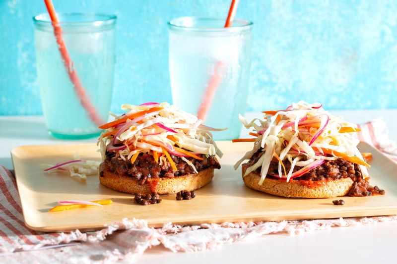 Open-faced lentil sloppy joes on whole wheat buns with coleslaw | Sunbasket
