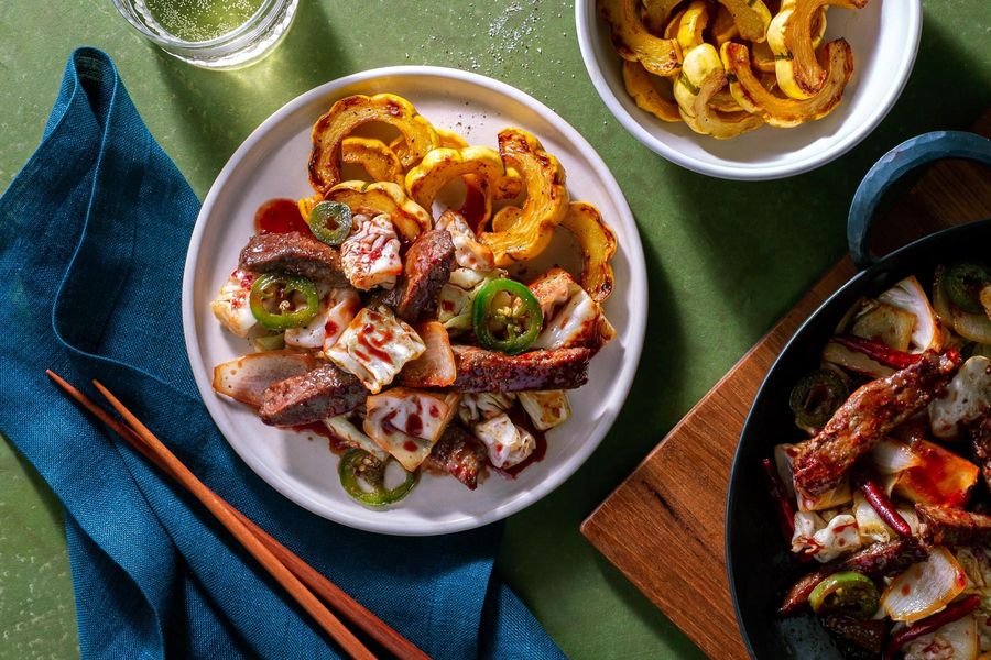 Sweet and spicy stir-fry with delicata squash