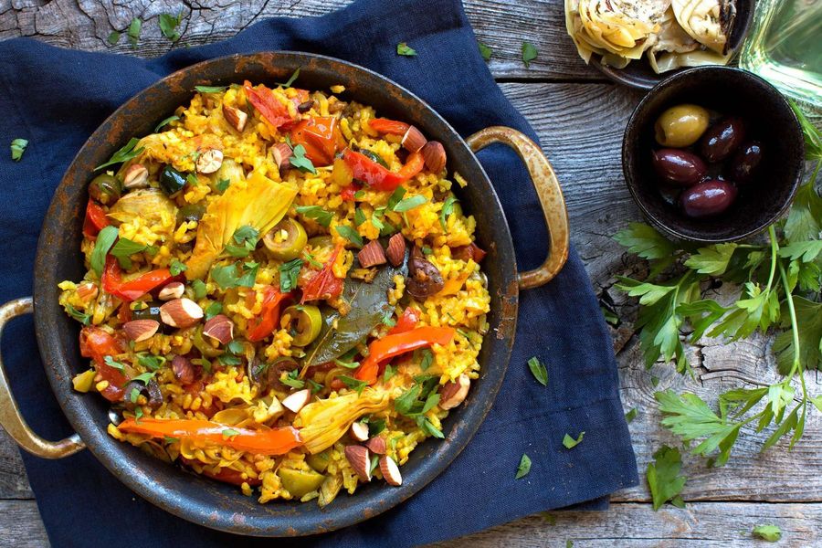 Late-summer vegetable paella