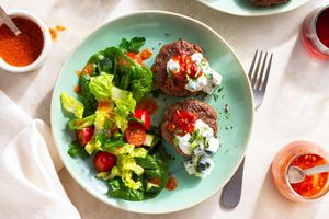 Lamb köfte salad with Aleppo-lime vinaigrette and cucumber yogurt