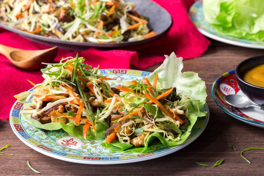 Mu shu lettuce cups with braised tofu and wood ear mushrooms