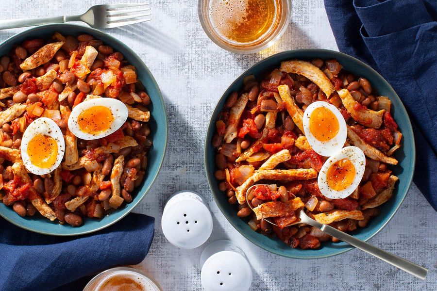 Pinto beans and your choice of protein with smoky maple seasoning