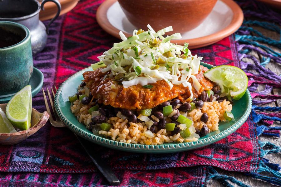 Southwestern simmered sole with cilantro-lime slaw over brown rice