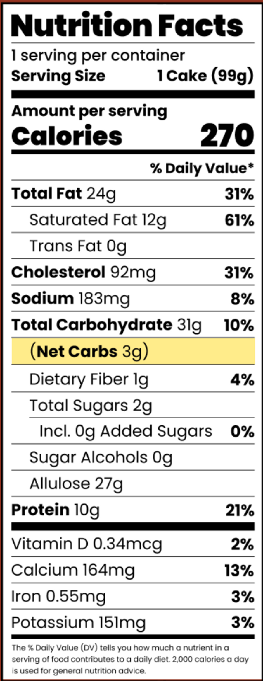 Crème Brûlée Cheesecake (2 count) Nutrition