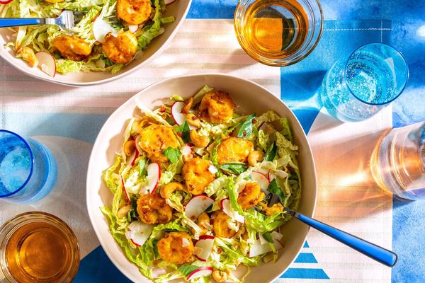 Thai turkey salad with cabbage, basil, and cashews