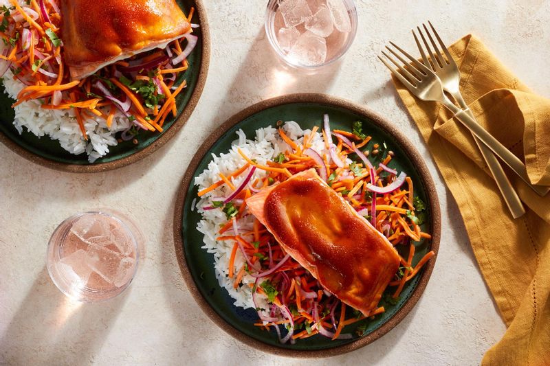 Roasted Gochujang Salmon with Jasmine Rice and Carrot-Coriander Salad | Sunbasket