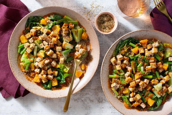 Seared romaine with sumac chicken, orange, and pumpkin seed dukkah