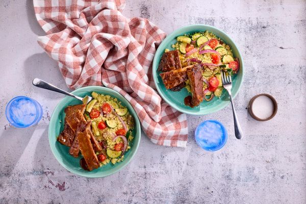 BBQ Glazed Ribs with warm couscous salad