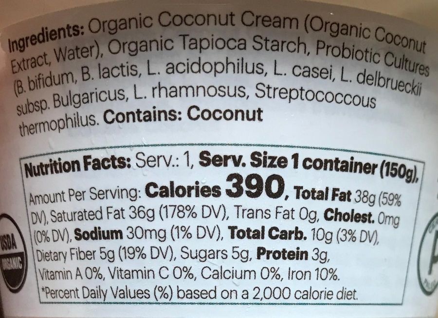Organic natural coconut yogurt Nutrition