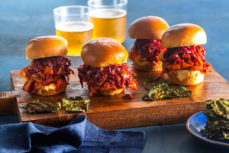 Danny Seo’s chipotle BBQ carrot sliders with crispy kale chips