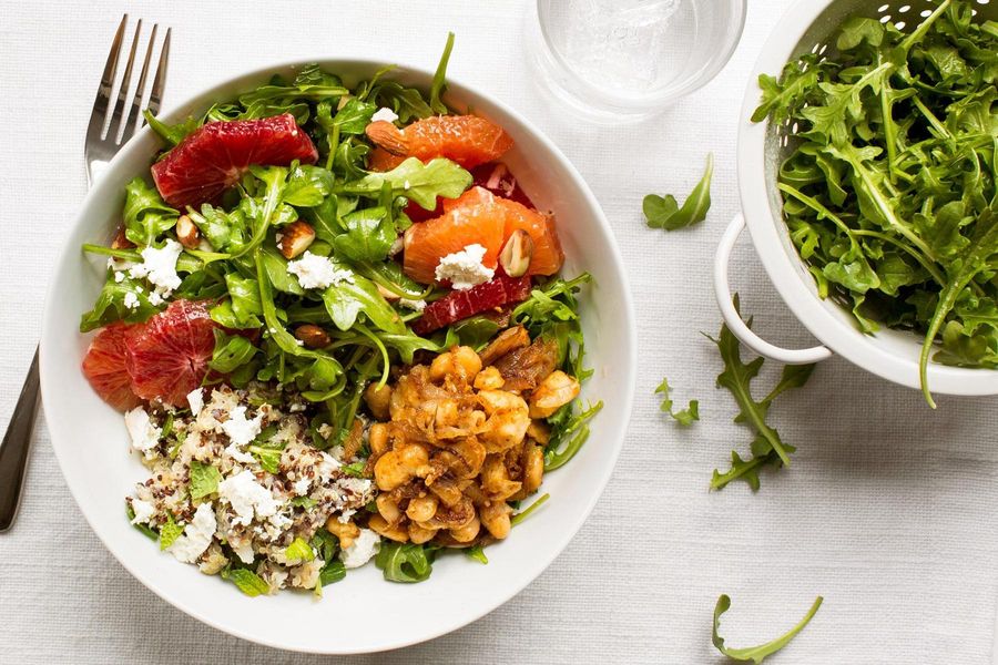 Winter citrus salad with harissa-spiced white beans and mint