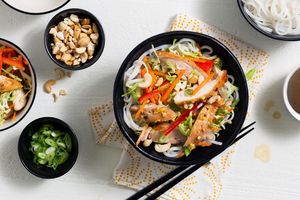 Chinese chicken salad with rice noodles and “creamy” sesame dressing