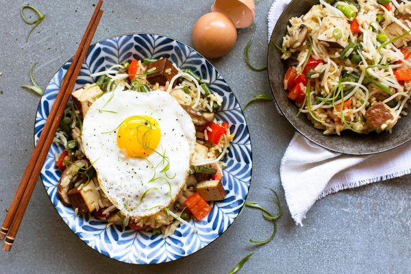 Fried rice with mushrooms and braised tofu