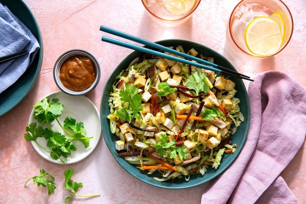 Mu shu pork bowls with shiitake mushrooms and hoisin sauce