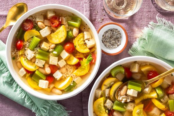 Turkey and vegetable minestrone with white beans and brown rice