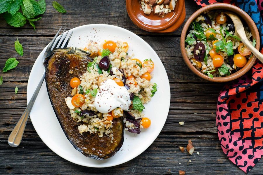 Roasted eggplant with bulgur 