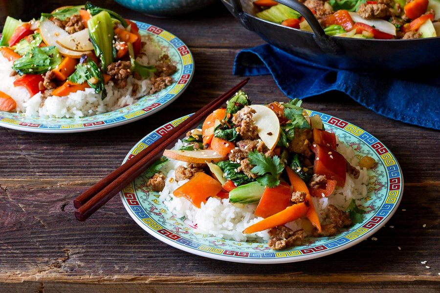 Hoisin turkey stir-fry with bok choy and coconut jasmine rice