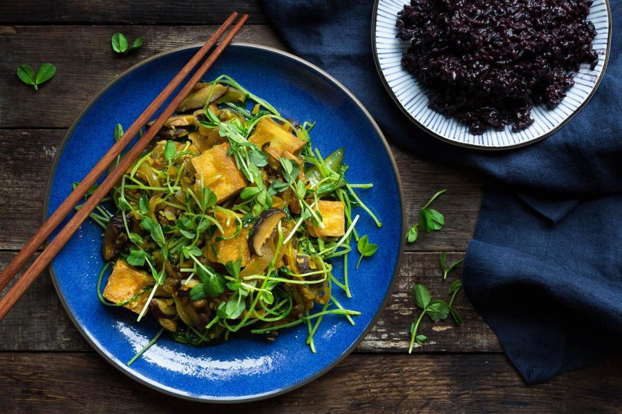 Lemongrass tofu with coconut black rice